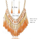 Boho European Crystal Multilayer Tassels Earrings Necklace Lady Jewelry Sets