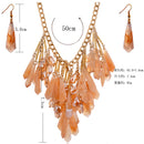 Boho European Crystal Tassels Dangle Earrings Necklace Women Jewelry Sets
