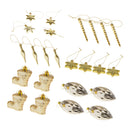 24pcs Mixed Styles Christmas Party Ornaments Xmas Tree Hanging Decor Gold