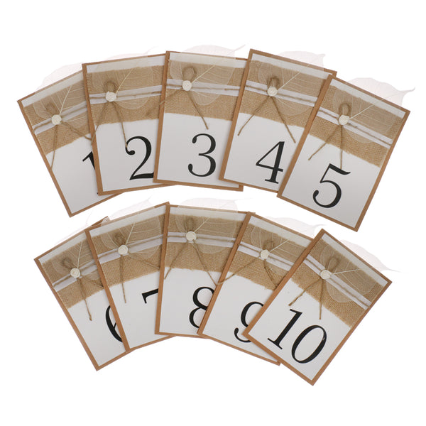 1-10 Numbers Place Cards Kraft Linen Paper Leaf Burlap Wedding Ceremony Table Markers Pack of 10