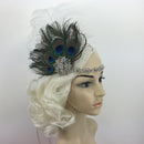 Vintage Crystal Rhinestone Peacock Feather Headband 1920s Women Headpieces