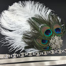 Vintage Crystal Rhinestone Peacock Feather Headband 1920s Women Headpieces