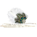 Vintage Crystal Rhinestone Peacock Feather Headband 1920s Women Headpieces
