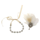 Vintage Crystal Rhinestone White Feather Headband 1920s Women Headpieces