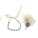 Vintage Crystal Rhinestone White Feather Headband 1920s Women Headpieces
