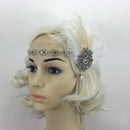 Vintage Crystal Rhinestone White Feather Headband 1920s Women Headpieces