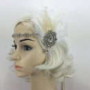 Vintage Crystal Rhinestone White Feather Headband 1920s Women Headpieces