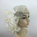 Diamante Feather 1920s Flapper Headpiece Headband Fancy Great Gatsby White