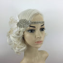 Diamante Feather 1920s Flapper Headpiece Headband Fancy Great Gatsby White