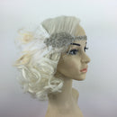 Diamante Feather 1920s Flapper Headpiece Headband Fancy Great Gatsby White