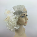 Diamante Feather 1920s Flapper Headpiece Headband Fancy Great Gatsby White