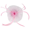 Women Girls Wedding Prom Party Headband Headpiece Fashionable Flower Net Feather Fascinator Hat Hair Clip Accessory Pink
