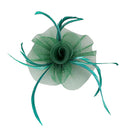 Women Girls Wedding Prom Party Headband Headpiece Fashionable Flower Net Feather Fascinator Hat Hair Clip Accessory Dark Green