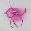 Women Girls Wedding Prom Party Headband Headpiece Fashionable Flower Net Feather Fascinator Hat Hair Clip Accessory Rose Red