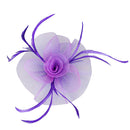 Women Girls Wedding Prom Party Headband Headpiece Fashionable Flower Net Feather Fascinator Hat Hair Clip Accessory Purple