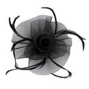 Women Girls Wedding Prom Party Headband Headpiece Fashionable Flower Net Feather Fascinator Hat Hair Clip Accessory Black