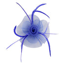 Women Girls Wedding Prom Party Headband Headpiece Fashionable Flower Net Feather Fascinator Hat Hair Clip Accessory Royal Blue