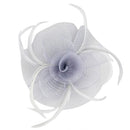 Women Girls Wedding Prom Party Headband Headpiece Fashionable Flower Net Feather Fascinator Hat Hair Clip Accessory Gray