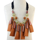 Ethnic Brown Leather Pendant Tassel Necklace Fabric Chain Boho Women Statement Jewelry