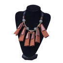 Ethnic Brown Leather Pendant Tassel Necklace Fabric Chain Boho Women Statement Jewelry