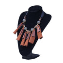Ethnic Brown Leather Pendant Tassel Necklace Fabric Chain Boho Women Statement Jewelry