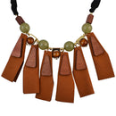 Ethnic Brown Leather Pendant Tassel Necklace Fabric Chain Boho Women Statement Jewelry
