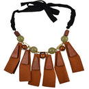 Ethnic Brown Leather Pendant Tassel Necklace Fabric Chain Boho Women Statement Jewelry
