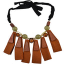 Ethnic Brown Leather Pendant Tassel Necklace Fabric Chain Boho Women Statement Jewelry