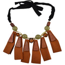 Ethnic Brown Leather Pendant Tassel Necklace Fabric Chain Boho Women Statement Jewelry