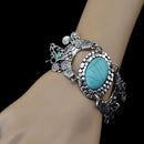 Ethnic Tribal Retro Silver Bracelet Women Jewelry Oval Turquoise Bead Bangle