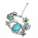Ethnic Tribal Retro Silver Bracelet Women Jewelry Oval Turquoise Bead Bangle