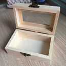 Unfinished Wooden Tool Jewelry Storage Box Glass Lid Chest Case Keepsake Gift