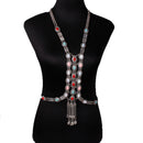 Vintage Boho Rhinestone Turquoise Long Chain Tassel Pendant Body Jewellery