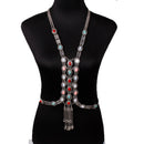 Vintage Boho Rhinestone Turquoise Long Chain Tassel Pendant Body Jewellery