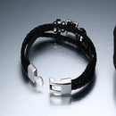 Men Women Black Leather Wristband Cuff Bangle Steampunk Charm Bracelet Gift