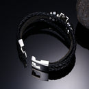 Men Women Black Leather Wristband Cuff Bangle Steampunk Charm Bracelet Gift