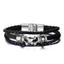 Men Women Black Leather Wristband Cuff Bangle Steampunk Charm Bracelet Gift