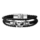Men Women Black Leather Wristband Cuff Bangle Steampunk Charm Bracelet Gift