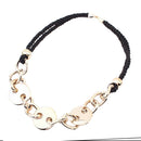 Retro Thick Gold Metal Chain Black Rope Collar Necklace Hip Hop Accessory