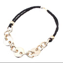 Retro Thick Gold Metal Chain Black Rope Collar Necklace Hip Hop Accessory