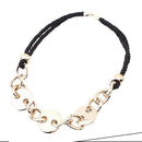 Retro Thick Gold Metal Chain Black Rope Collar Necklace Hip Hop Accessory