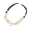 Retro Thick Gold Metal Chain Black Rope Collar Necklace Hip Hop Accessory