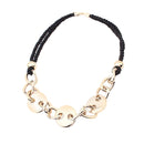 Retro Thick Gold Metal Chain Black Rope Collar Necklace Hip Hop Accessory