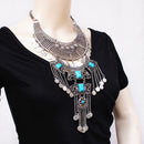Vintage Turquoise Tassel Necklace Multi-layer Coin Chain Women Boho Jewelry
