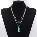 Bohemia Ethnic Multilayer Sweater Chain Necklace Geometric Turquoise Pendant