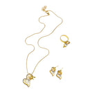 Fashion Gold Plated Crystal Faux Pearl Necklace Earring Ring Set Jewelry Set