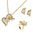 Fashion Gold Plated Crystal Faux Pearl Necklace Earring Ring Set Jewelry Set