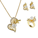 Fashion Gold Plated Crystal Faux Pearl Necklace Earring Ring Set Jewelry Set