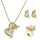 Fashion Gold Plated Crystal Faux Pearl Necklace Earring Ring Set Jewelry Set
