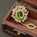 Women Jewelry Party Antique Green Crystal Clothing Accessories Brooch Pin